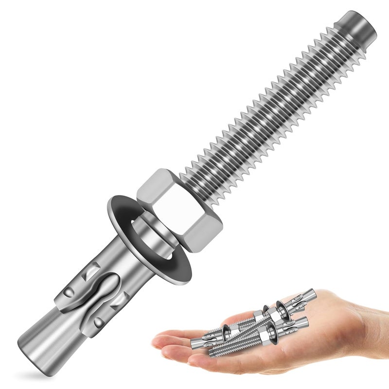 MYWISH 3/8 x 4 Inch Wedge Anchors, 10Pcs 304 Stainless Steel Industrial 3/8 Heavy Duty Industrial Masonry Wdege Anchor Bolts for Brick Cement and Concrete, Bright Finish - Image 1